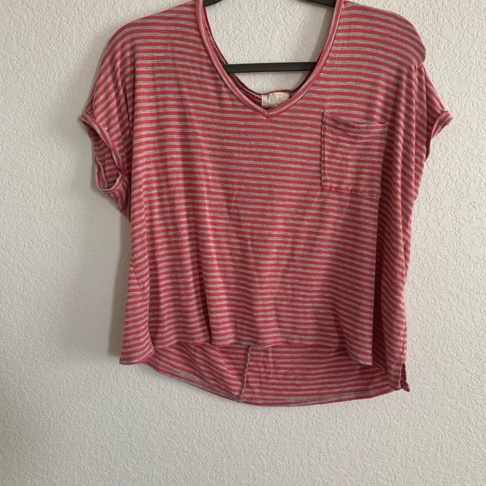 PST basic coral and gray soft shirt, pocket, med